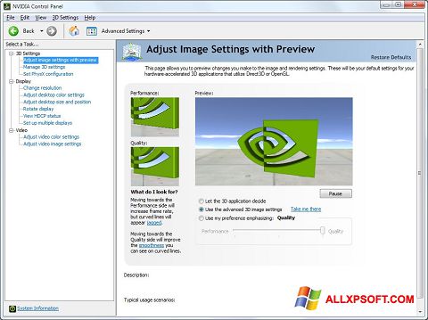 Ekrano kopija NVIDIA ForceWare Windows XP
