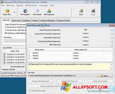 Ekrano kopija Advanced Office Password Recovery Windows XP