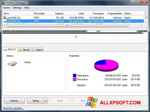 Ekrano kopija Defraggler Windows XP