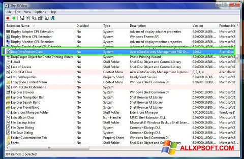 Ekrano kopija ShellExView Windows XP
