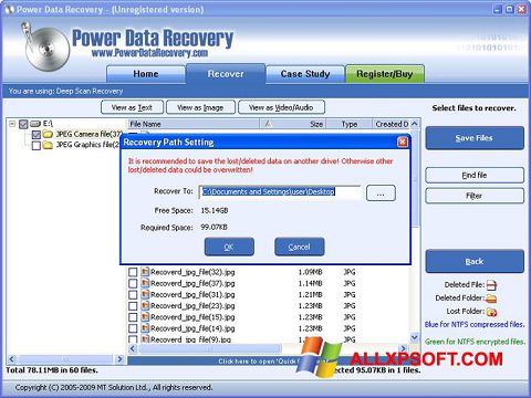 Ekrano kopija Power Data Recovery Windows XP