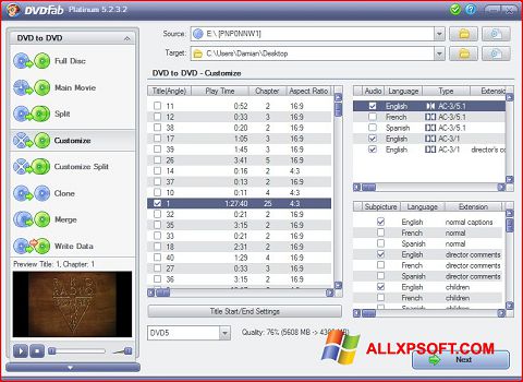 Ekrano kopija DVDFab Windows XP