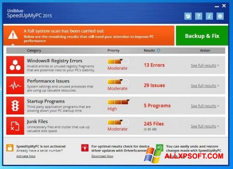 Ekrano kopija SpeedUpMyPC Windows XP