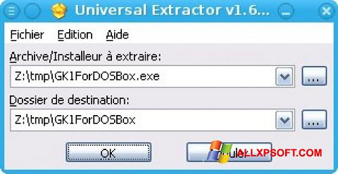Ekrano kopija Universal Extractor Windows XP