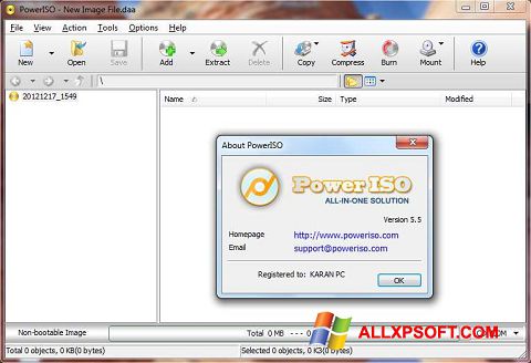 Ekrano kopija PowerISO Windows XP