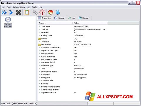 Ekrano kopija Cobian Backup Windows XP