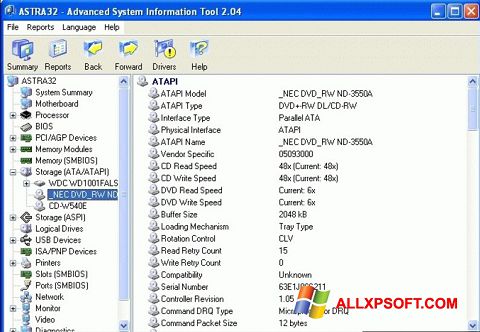 Ekrano kopija ASTRA32 Windows XP