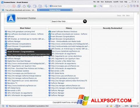 Ekrano kopija Avant Browser Windows XP