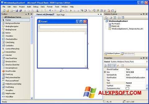 Ekrano kopija Microsoft Visual Basic Windows XP