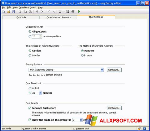Ekrano kopija easyQuizzy Windows XP