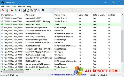 Ekrano kopija USBDeview Windows XP