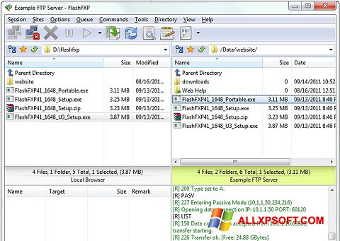 Ekrano kopija FlashFXP Windows XP
