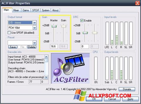 Ekrano kopija AC3Filter Windows XP