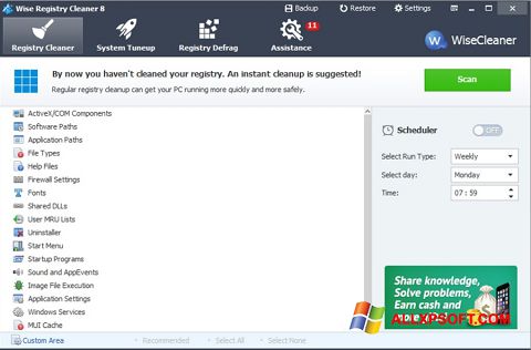 Ekrano kopija Wise Registry Cleaner Windows XP