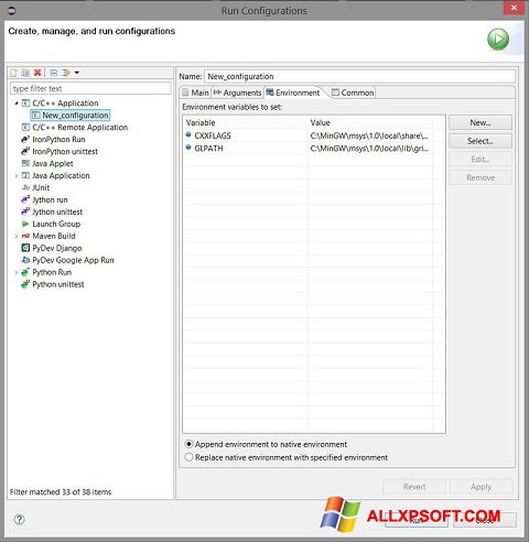 Ekrano kopija Eclipse Windows XP