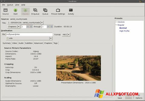 Ekrano kopija HandBrake Windows XP