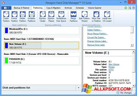 Ekrano kopija Paragon Hard Disk Manager Windows XP