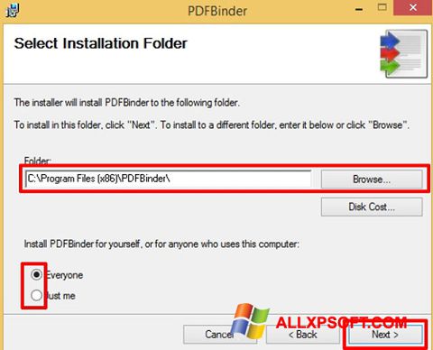 Ekrano kopija PDFBinder Windows XP