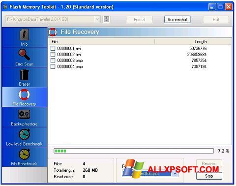 Ekrano kopija Flash Memory Toolkit Windows XP