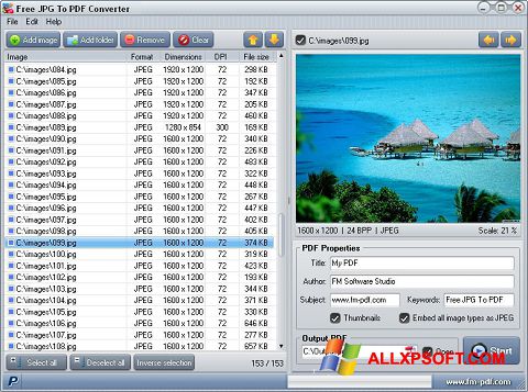 Ekrano kopija JPG to PDF Converter Windows XP