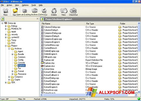 Ekrano kopija IZArc Windows XP