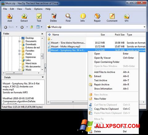 Ekrano kopija HaoZip Windows XP