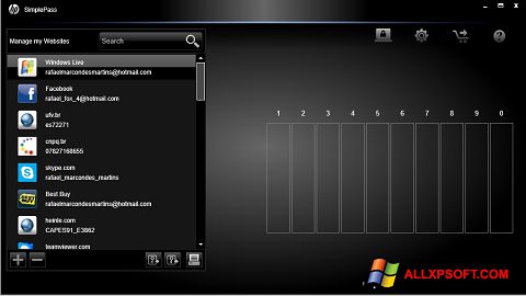 Ekrano kopija HP SimplePass Windows XP