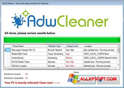 Ekrano kopija AdwCleaner Windows XP