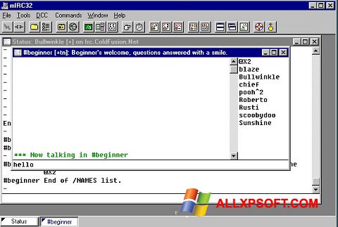 Ekrano kopija mIRC Windows XP