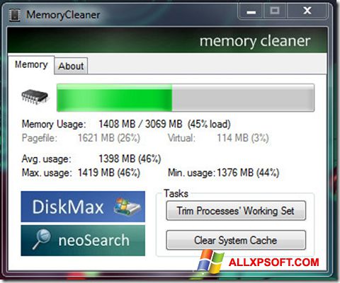 Ekrano kopija Memory Cleaner Windows XP