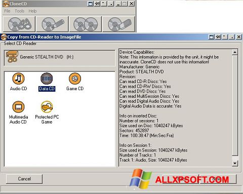 Ekrano kopija CloneCD Windows XP