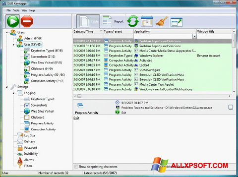 Ekrano kopija Keylogger Windows XP