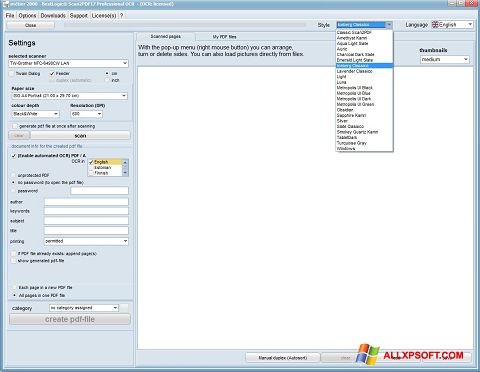 Ekrano kopija Scan2PDF Windows XP