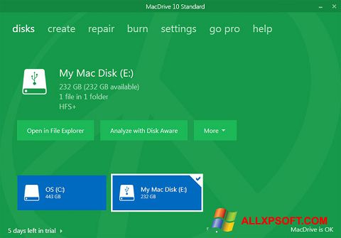 Ekrano kopija MacDrive Windows XP