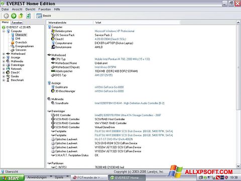 Ekrano kopija EVEREST Home Edition Windows XP