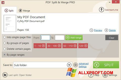Ekrano kopija PDF Split and Merge Windows XP