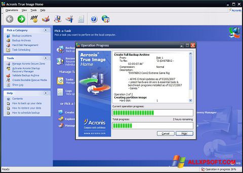 Ekrano kopija Acronis True Image Windows XP