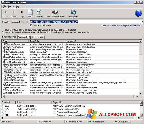 Ekrano kopija eMail Extractor Windows XP