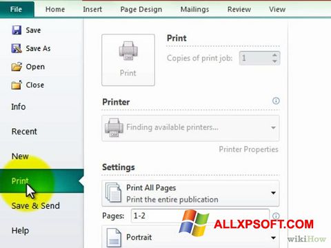 Ekrano kopija Microsoft Publisher Windows XP