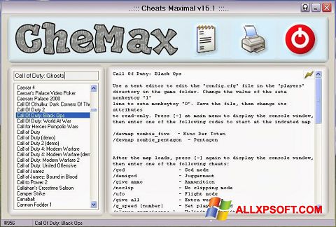 Ekrano kopija CheMax Windows XP