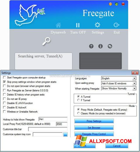 Ekrano kopija Freegate Windows XP
