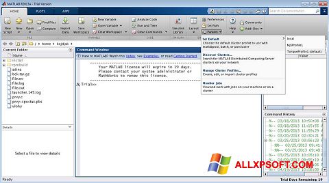 Ekrano kopija MATLAB Windows XP
