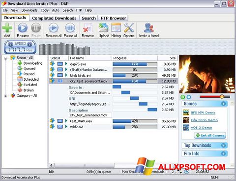 Ekrano kopija Download Accelerator Plus Windows XP