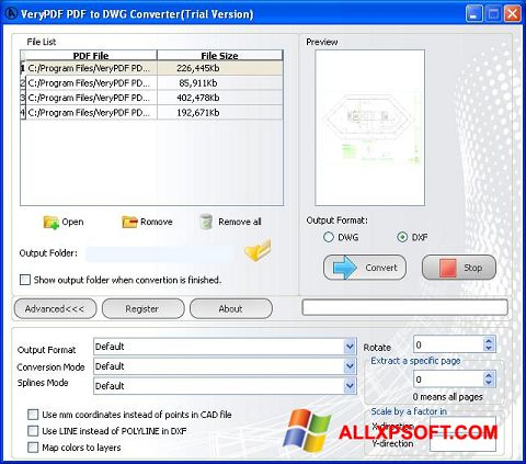 Ekrano kopija PDF to DWG Converter Windows XP