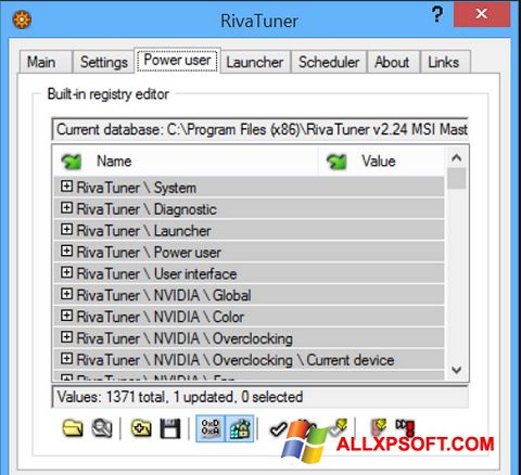 Ekrano kopija RivaTuner Windows XP
