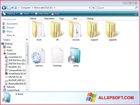 Ekrano kopija Windows 7 USB DVD Download Tool Windows XP
