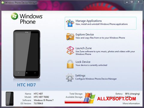 Ekrano kopija Windows Phone Device Manager Windows XP