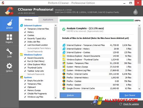 Ekrano kopija CCleaner Windows XP