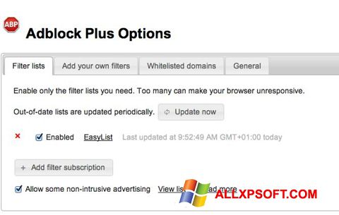 Ekrano kopija Adblock Plus Windows XP