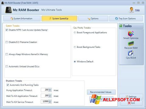 Ekrano kopija Mz RAM Booster Windows XP
